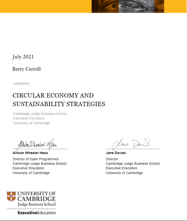 Cambridge University Certificate - Circular Economy and Sustainability Strategies